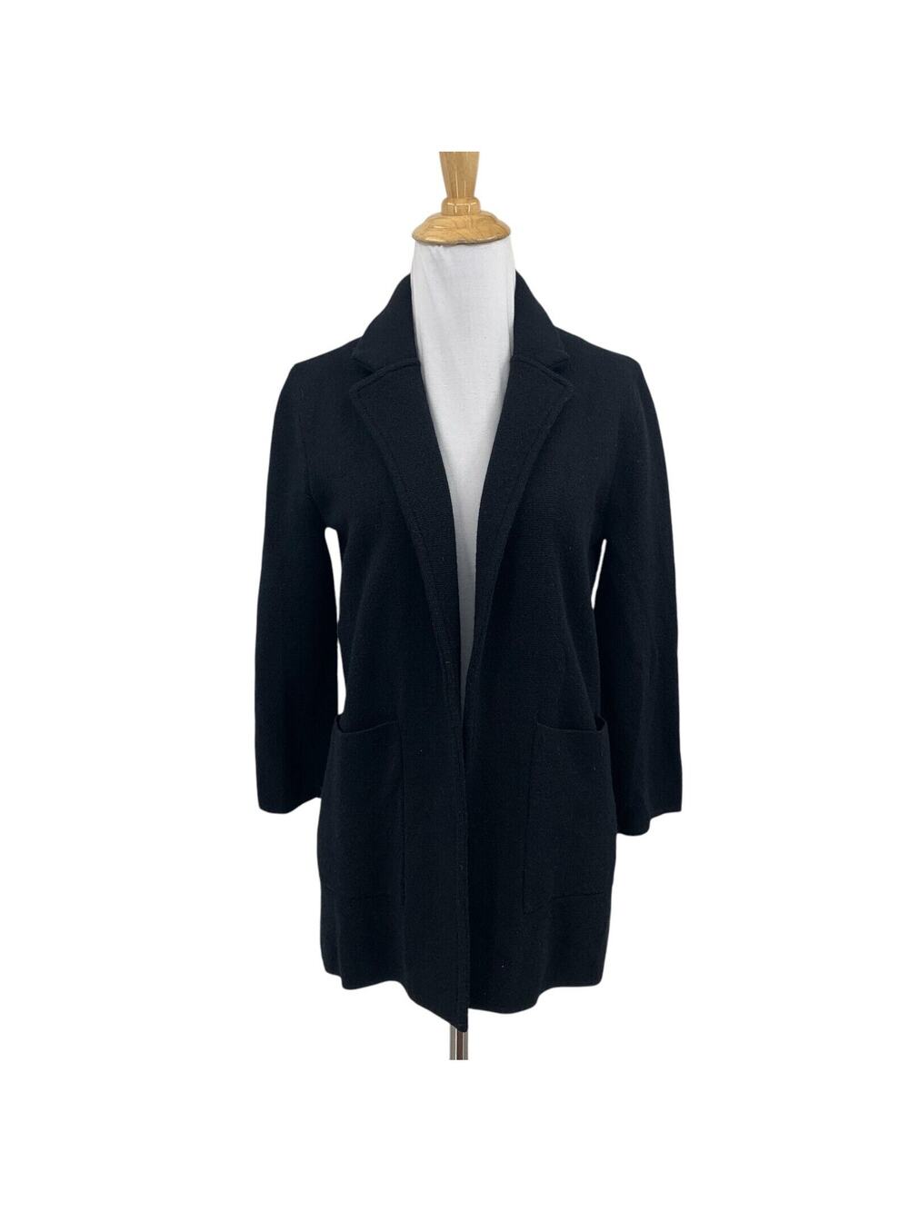 J Crew Blazer Womens XS Extra Small Black Merino Wool Open Front Pockets Notch